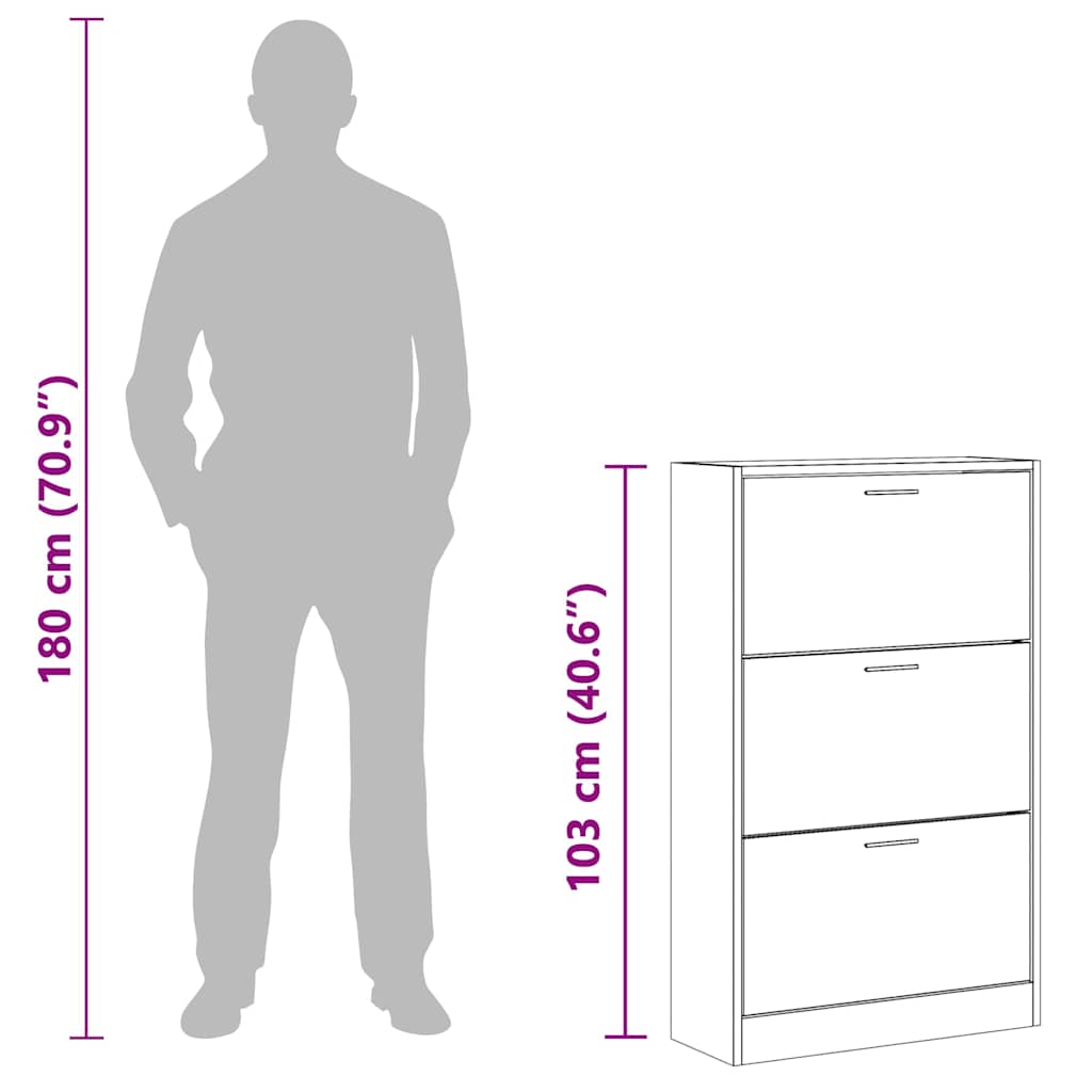 vidaXL Szafka na buty, czarna, 63x24x103 cm, materiał drewnopochodny