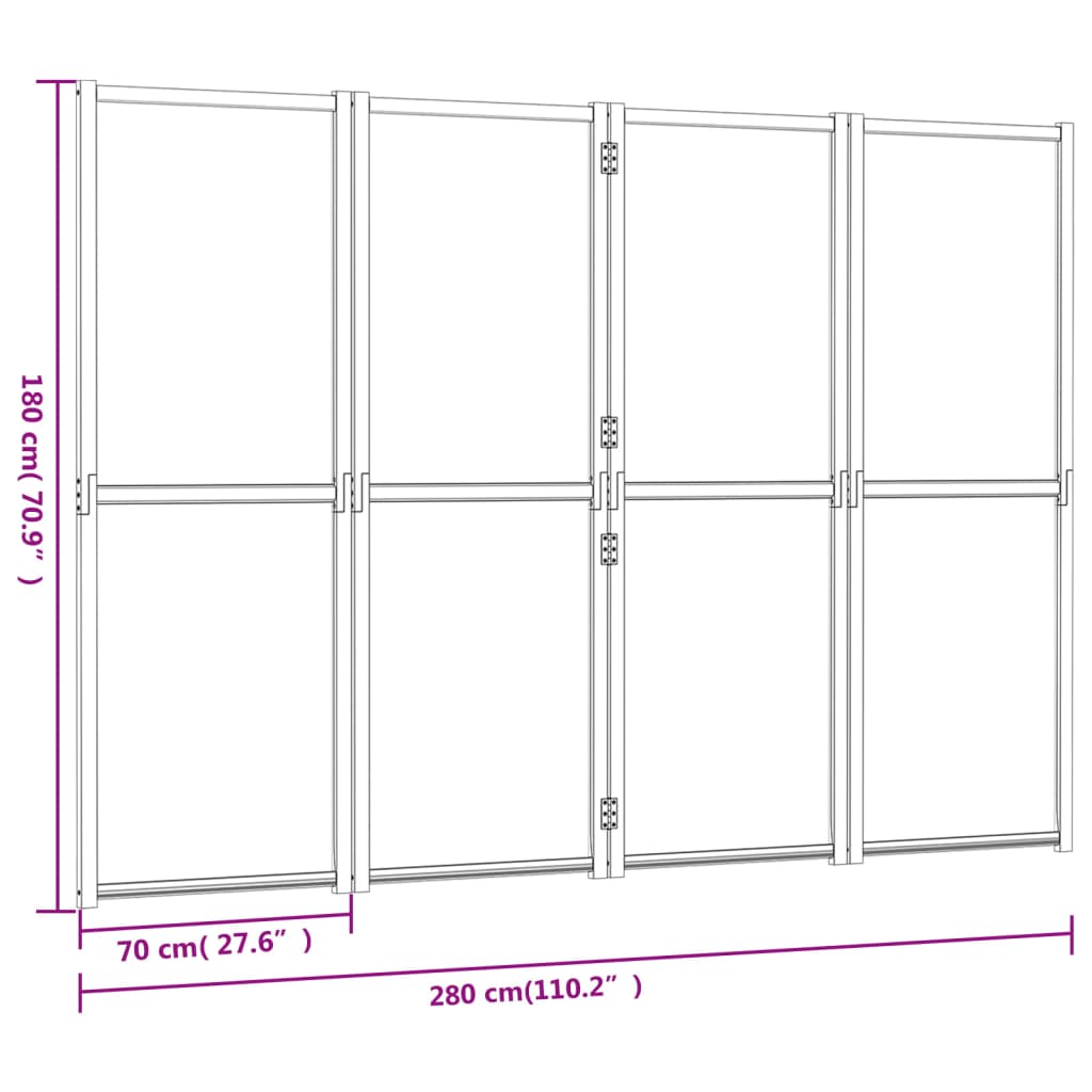 vidaXL Parawan 4-panelowy, czarny, 280 x 180 cm