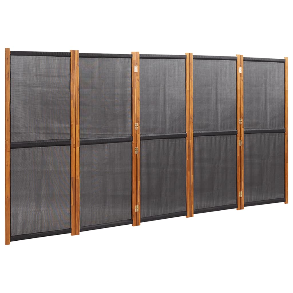 vidaXL Parawan 5-panelowy, czarny, 350 x 180 cm
