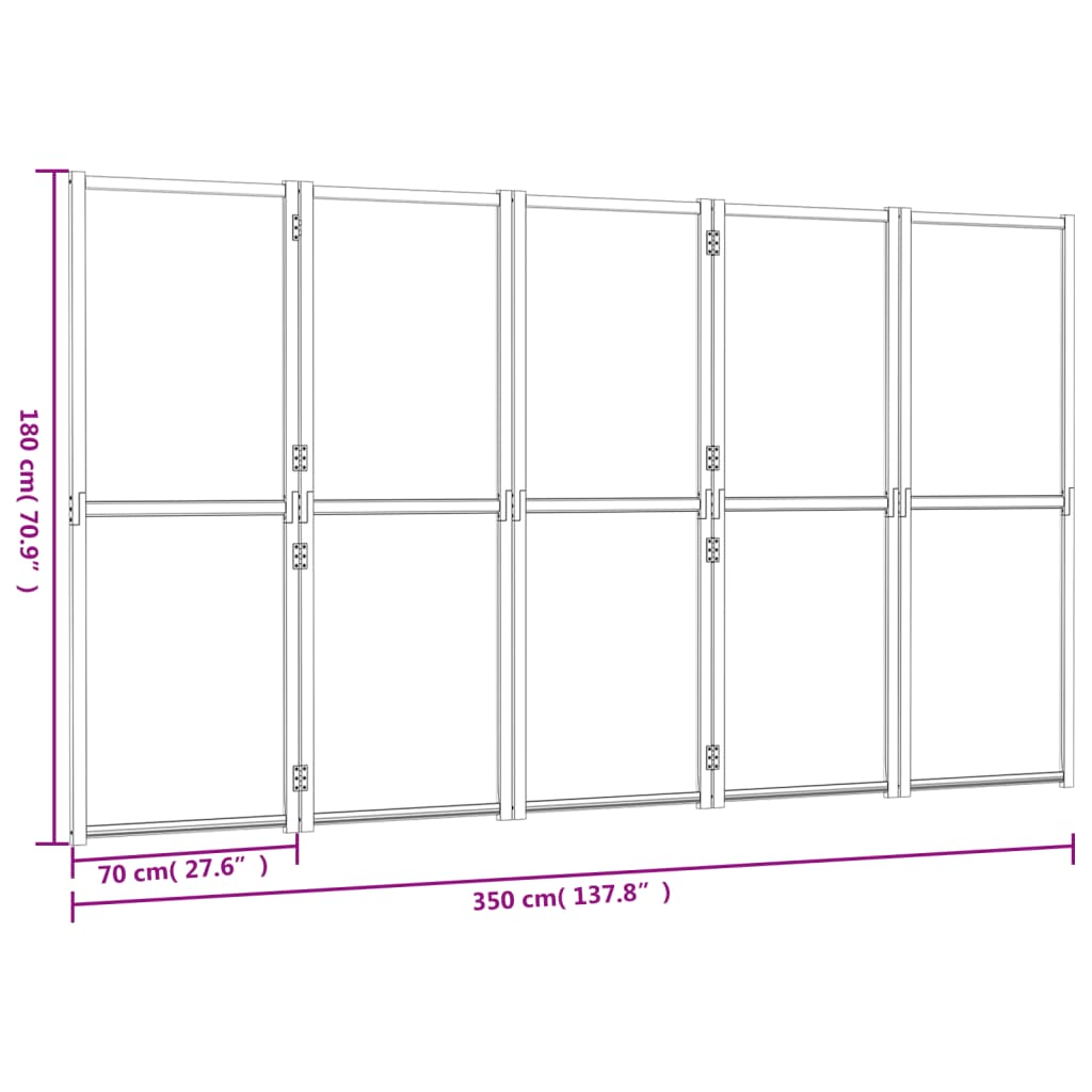 vidaXL Parawan 5-panelowy, kremowy, 350 x 180 cm