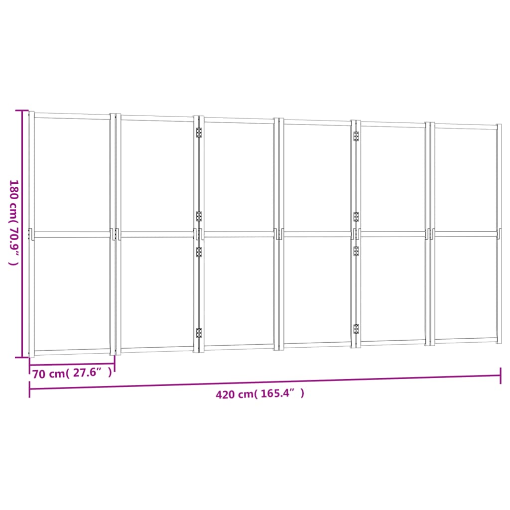 vidaXL Parawan 6-panelowy, kremowy, 420 x 180 cm