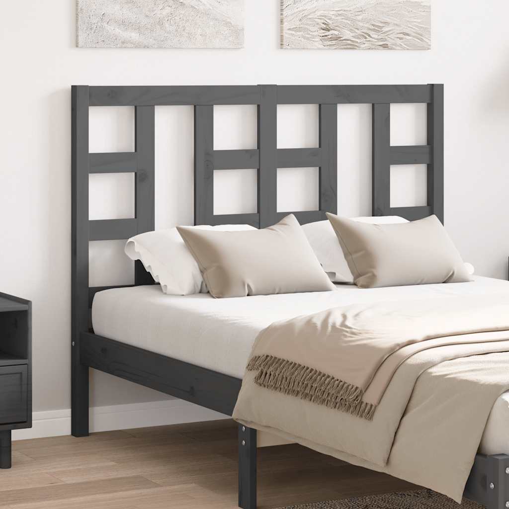 vidaXL Wezgłowie łóżka, szare, 126x4x100 cm, lite drewno sosnowe