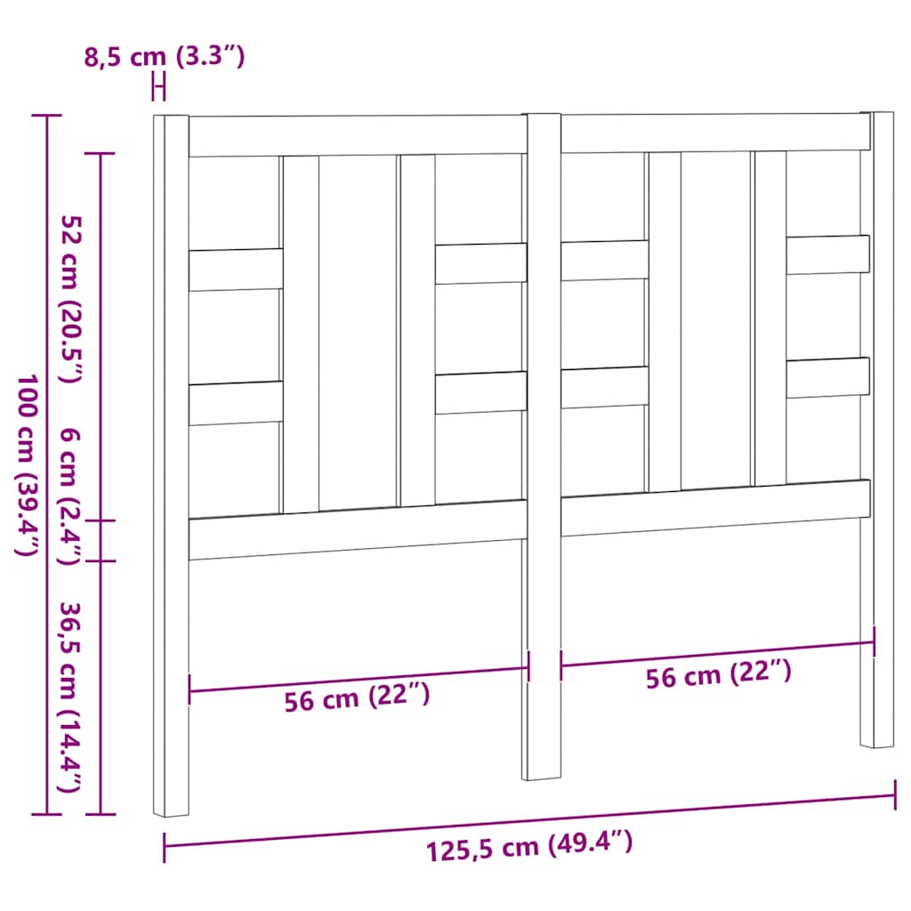 vidaXL Wezgłowie łóżka, czarne, 126x4x100 cm, lite drewno sosnowe