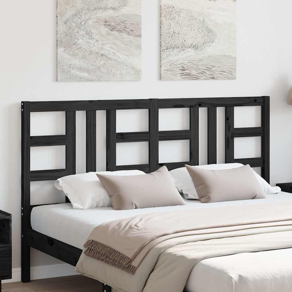 vidaXL Wezgłowie łóżka, czarne, 146x4x100 cm, lite drewno sosnowe