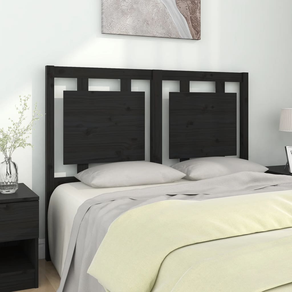 vidaXL Wezgłowie łóżka, czarne, 125,5x4x100 cm, lite drewno sosnowe