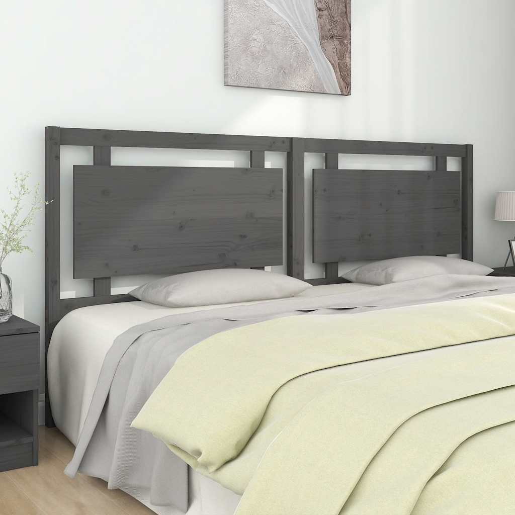vidaXL Wezgłowie łóżka, szare, 205,5x4x100 cm, lite drewno sosnowe