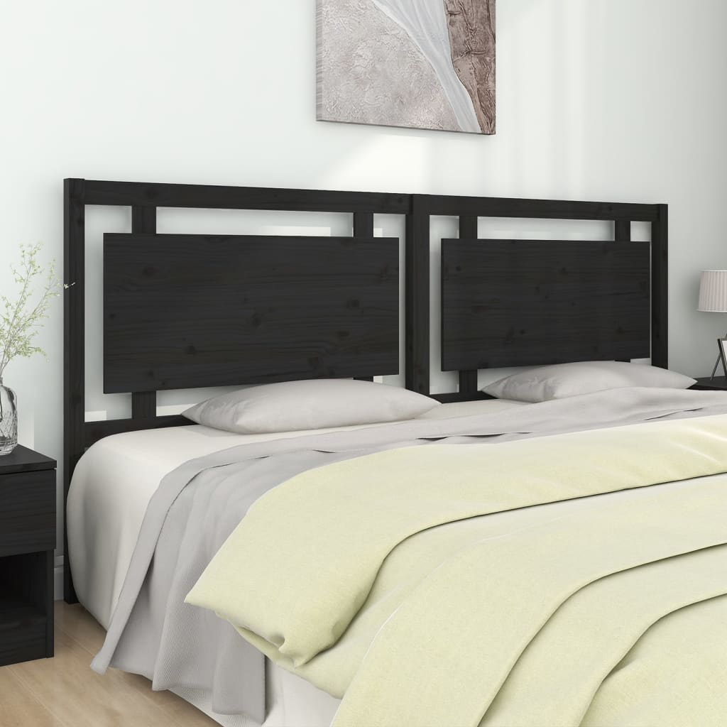 vidaXL Wezgłowie łóżka, czarne, 205,5x4x100 cm, lite drewno sosnowe