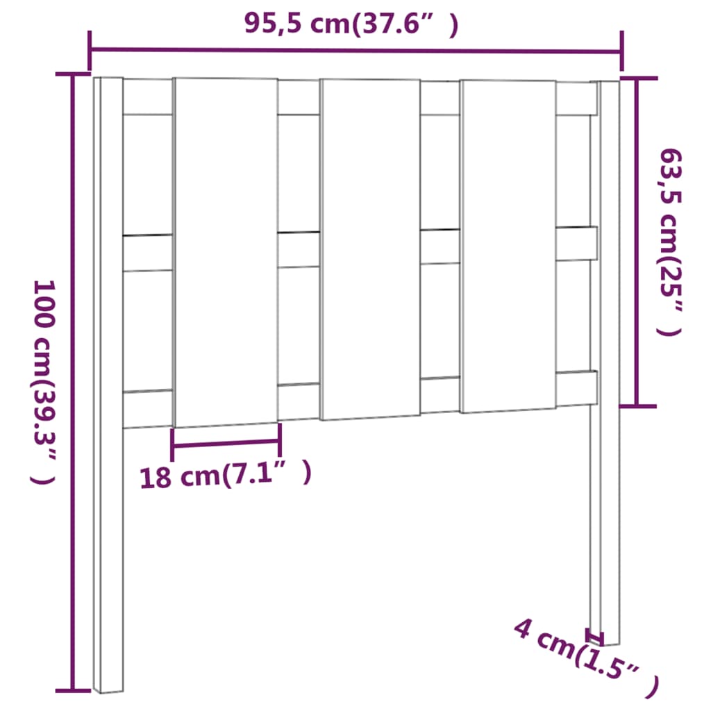 vidaXL Wezgłowie łóżka, czarne, 95,5x4x100 cm, lite drewno sosnowe