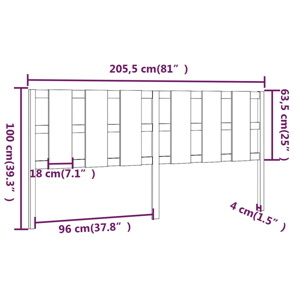 vidaXL Wezgłowie łóżka, szare, 205,5x4x100 cm, lite drewno sosnowe
