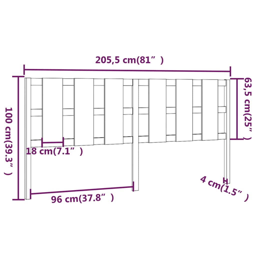 vidaXL Wezgłowie łóżka, czarne, 205,5x4x100 cm, lite drewno sosnowe