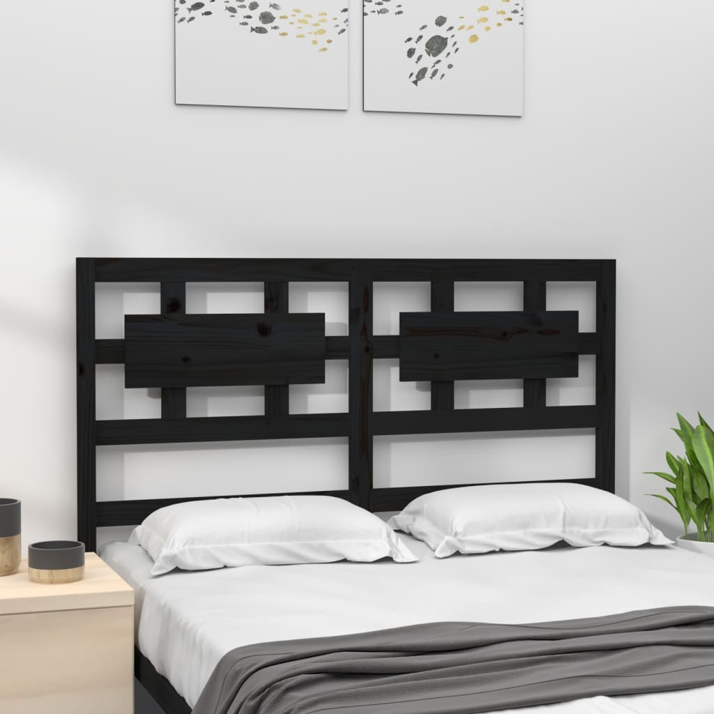 vidaXL Wezgłowie łóżka, czarne, 205,5x4x100 cm, lite drewno sosnowe