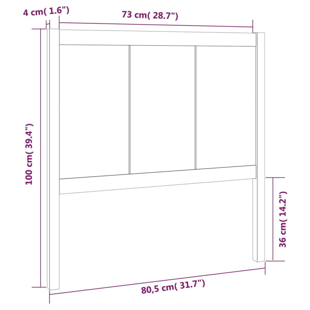 vidaXL Wezgłowie łóżka, szare, 80,5x4x100 cm, lite drewno sosnowe
