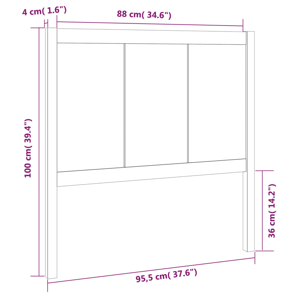 vidaXL Wezgłowie łóżka, czarne, 95,5x4x100 cm, lite drewno sosnowe