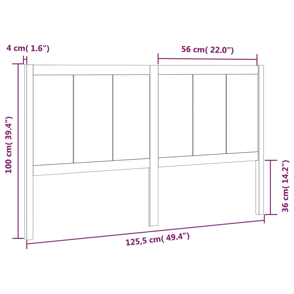 vidaXL Wezgłowie łóżka, czarne, 125,5x4x100 cm, lite drewno sosnowe