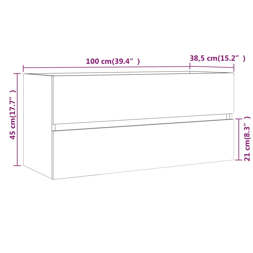 vidaXL Szafka pod umywalkę, przydymiony dąb, 100x38,5x45 cm