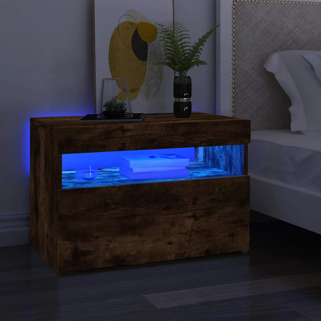 vidaXL Szafka pod TV z oświetleniem LED, przydymiony dąb, 60x35x40 cm