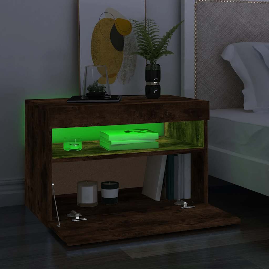 vidaXL Szafka pod TV z oświetleniem LED, przydymiony dąb, 60x35x40 cm
