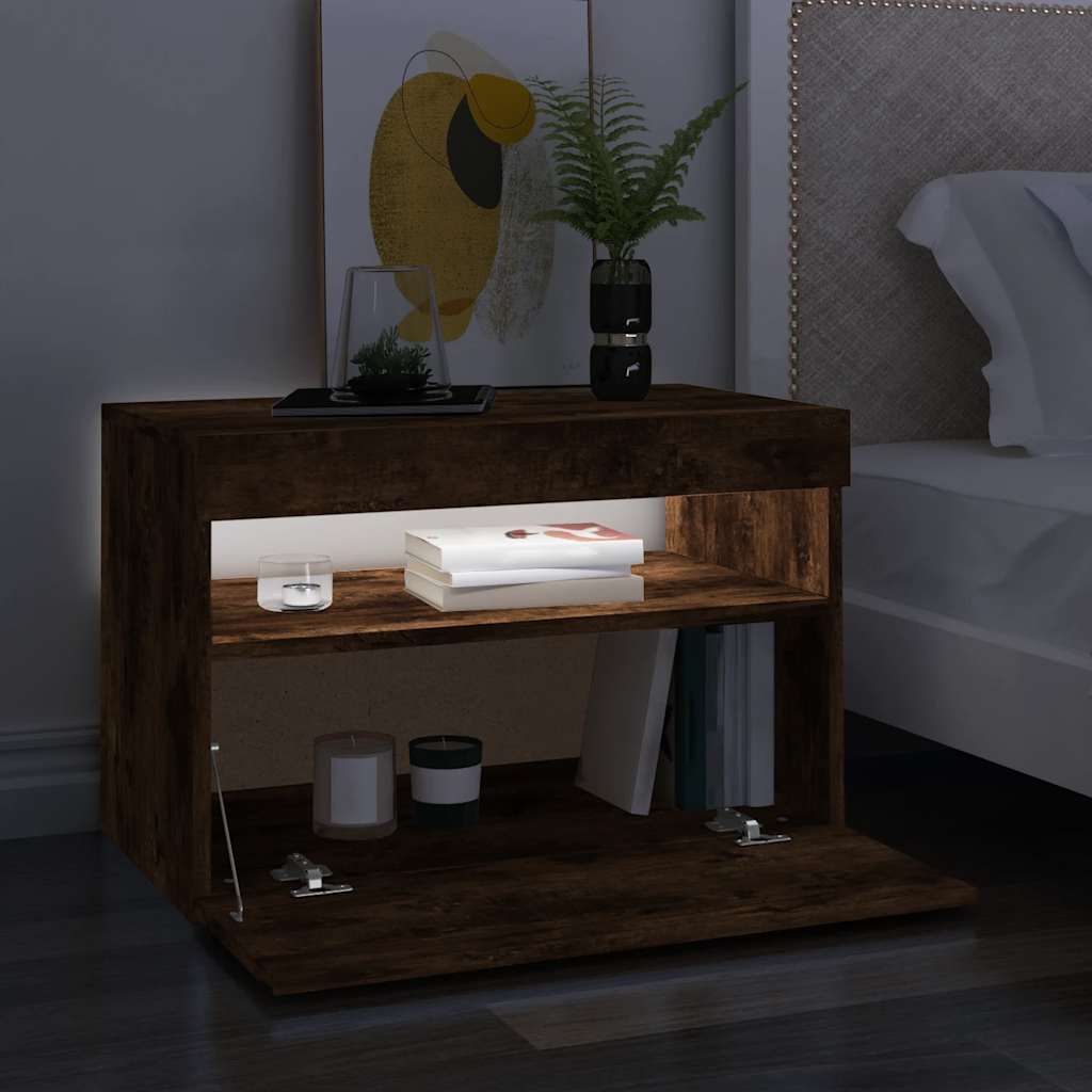 vidaXL Szafka pod TV z oświetleniem LED, przydymiony dąb, 60x35x40 cm