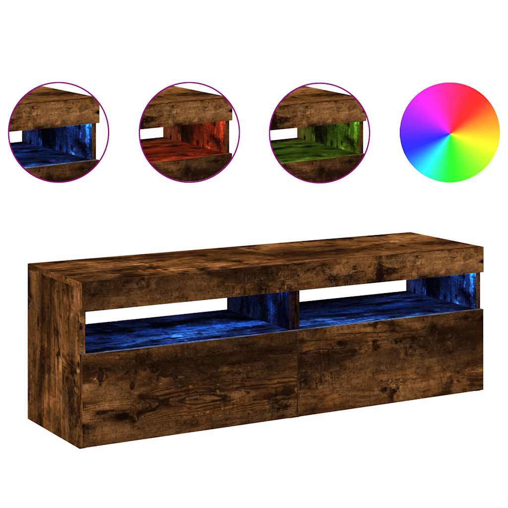 vidaXL Szafki pod TV z LED, 2 szt., przydymiony dąb, 60x35x40 cm