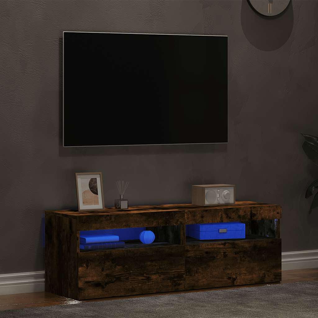 vidaXL Szafki pod TV z LED, 2 szt., przydymiony dąb, 60x35x40 cm