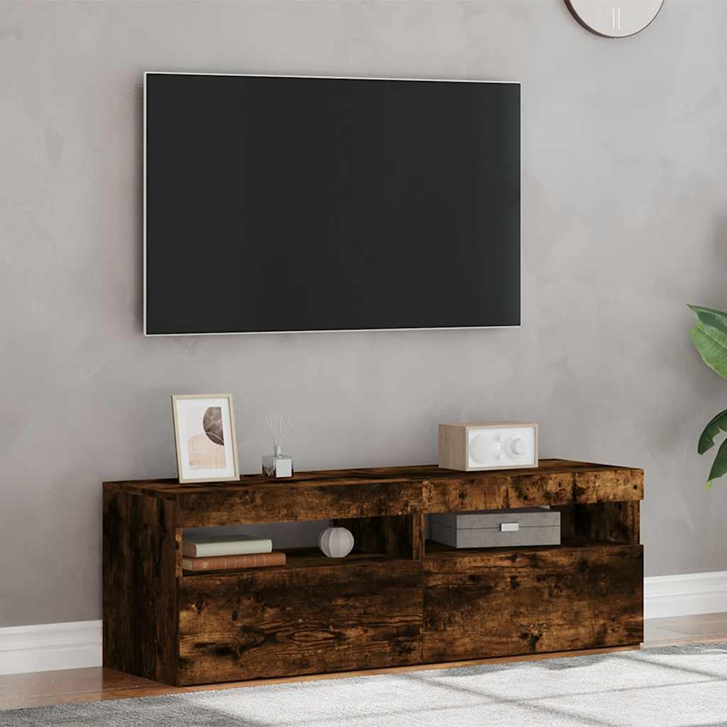 vidaXL Szafki pod TV z LED, 2 szt., przydymiony dąb, 60x35x40 cm