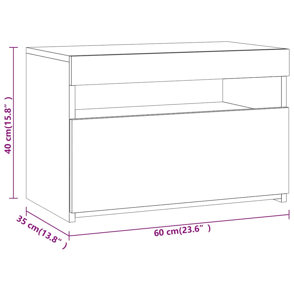 vidaXL Szafka pod TV z oświetleniem LED, szary dąb sonoma, 60x35x40 cm
