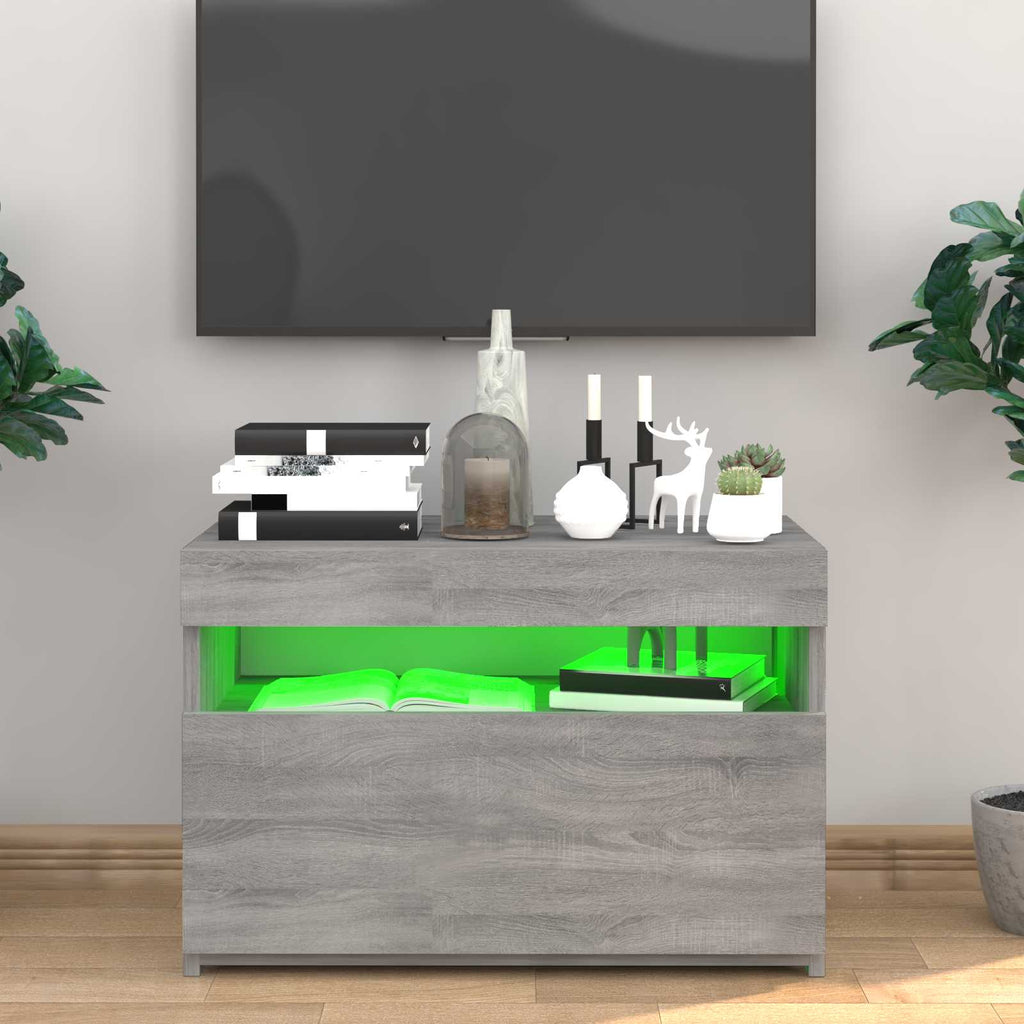 vidaXL Szafka pod TV z oświetleniem LED, szary dąb sonoma, 60x35x40 cm