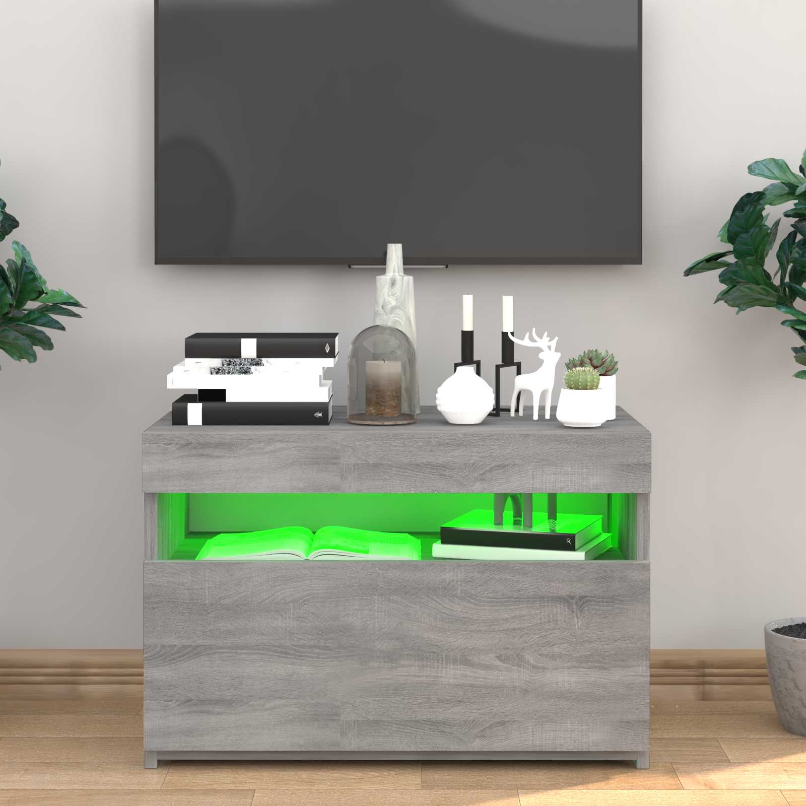 vidaXL Szafka pod TV z oświetleniem LED, szary dąb sonoma, 60x35x40 cm