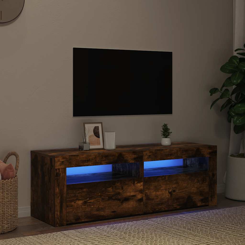 vidaXL Szafka pod TV z oświetleniem LED, przydymiony dąb, 120x35x40 cm