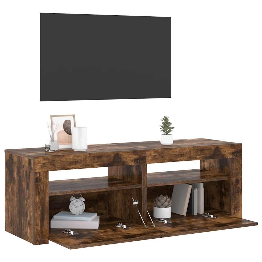 vidaXL Szafka pod TV z oświetleniem LED, przydymiony dąb, 120x35x40 cm