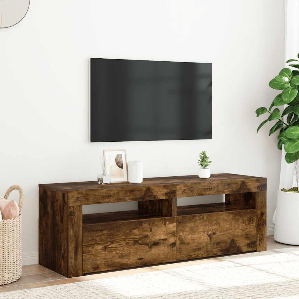 vidaXL Szafka pod TV z oświetleniem LED, przydymiony dąb, 120x35x40 cm