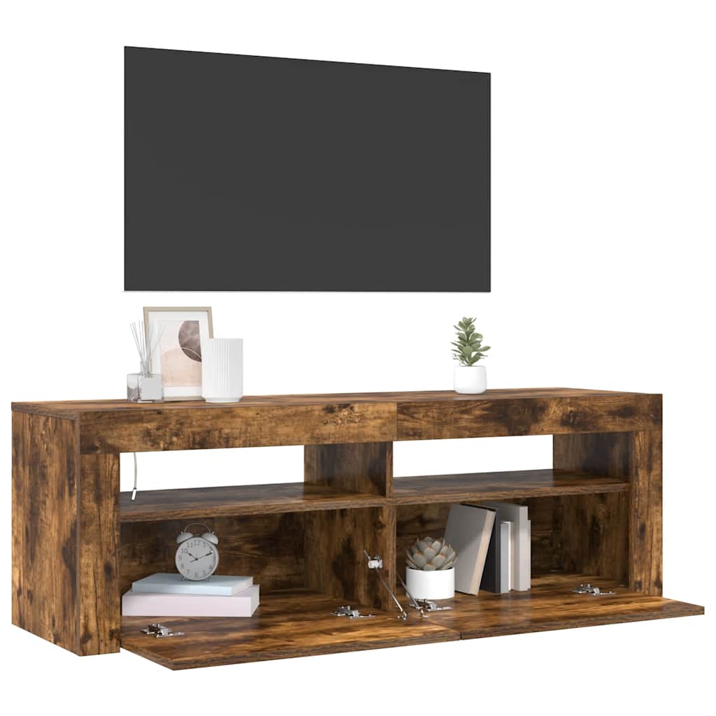vidaXL Szafka pod TV z oświetleniem LED, przydymiony dąb, 120x35x40 cm