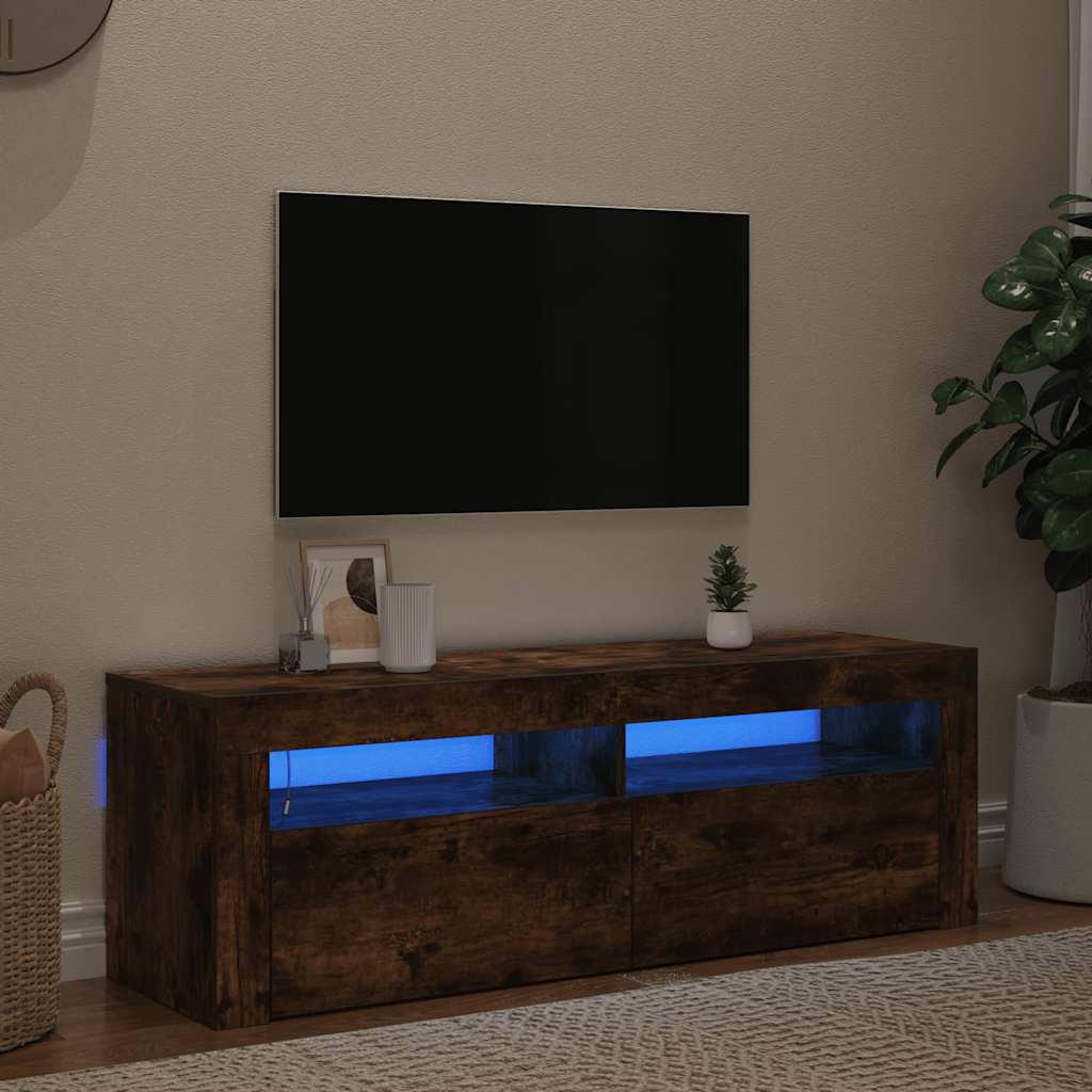 vidaXL Szafka pod TV z oświetleniem LED, przydymiony dąb, 120x35x40 cm