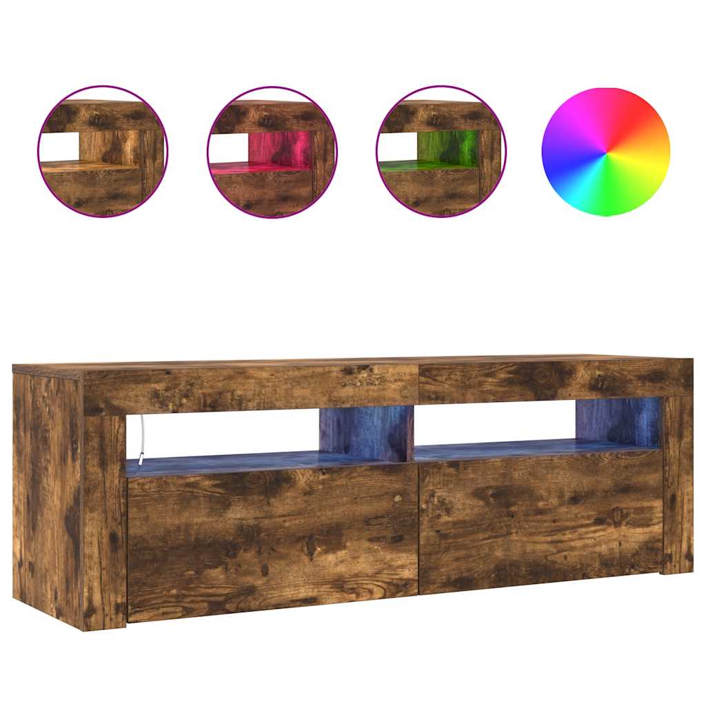 vidaXL Szafka pod TV z oświetleniem LED, przydymiony dąb, 120x35x40 cm