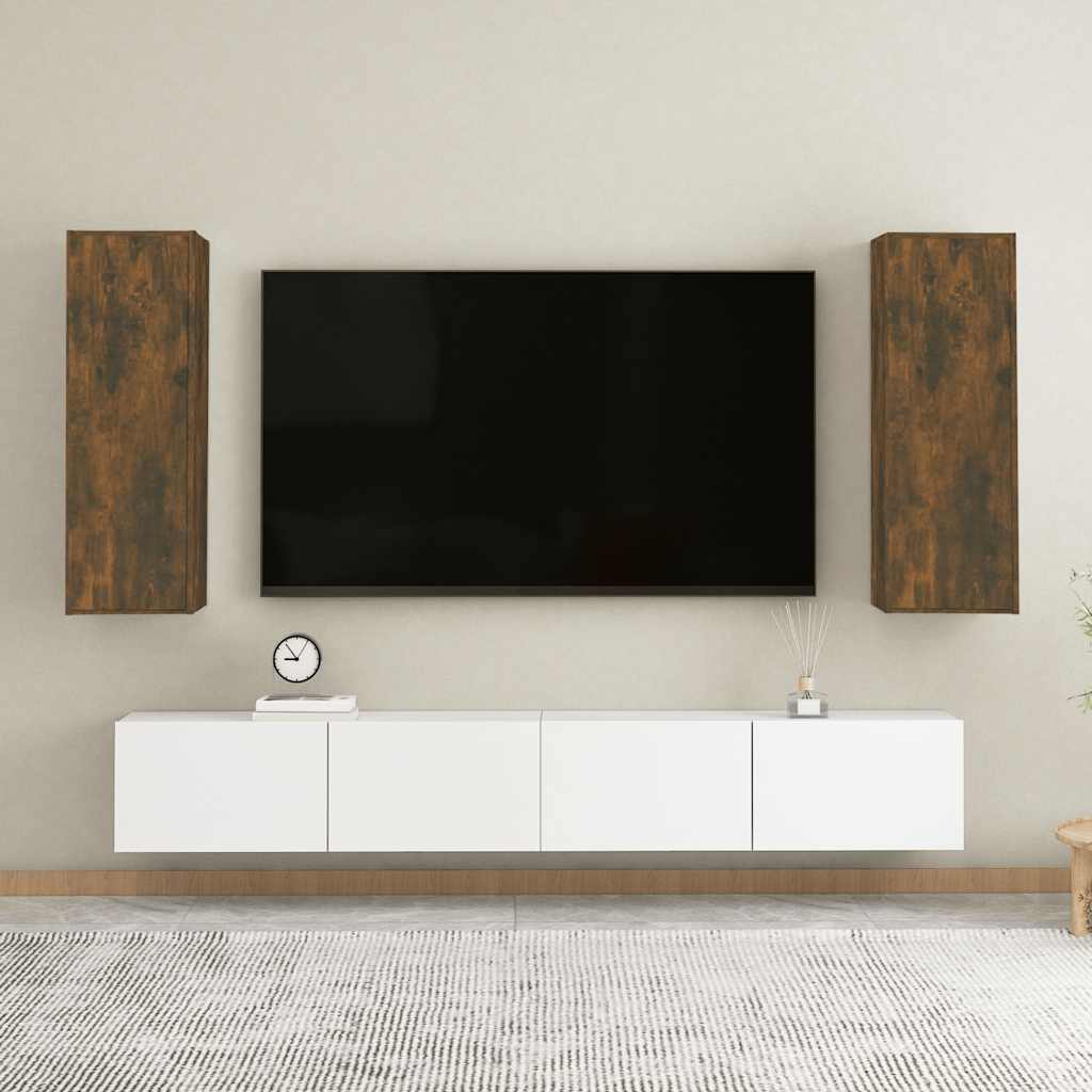vidaXL Szafka pod telewizor, 2 szt., przydymiony dąb, 30,5x30x90 cm