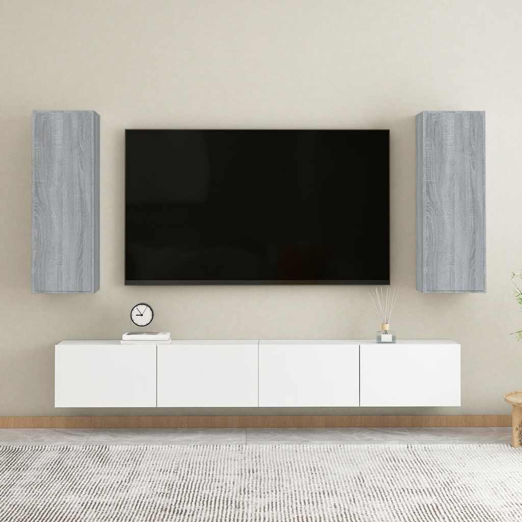 vidaXL Szafki pod telewizor, 2 szt., szary dąb sonoma, 30,5x30x90 cm