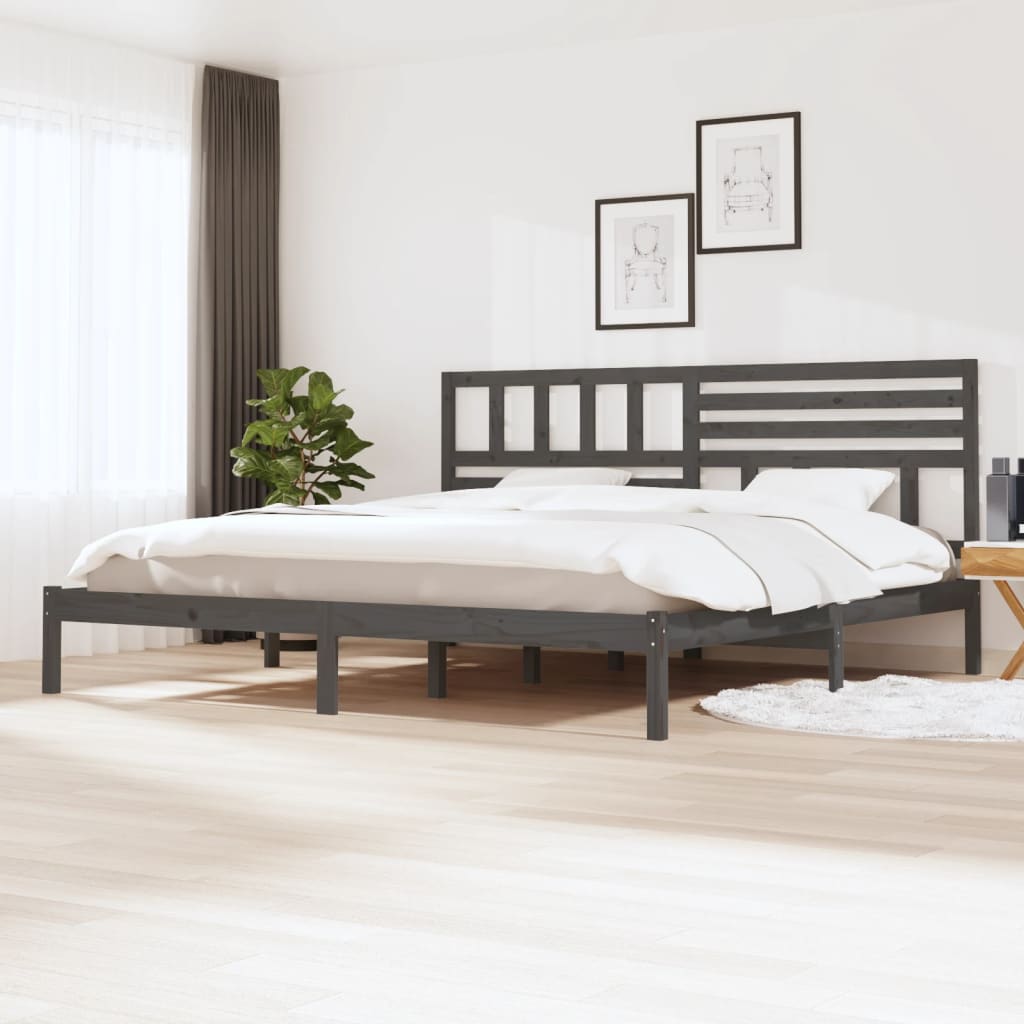 vidaXL Rama łóżka, szara, lite drewno sosnowe, 200 x 200 cm