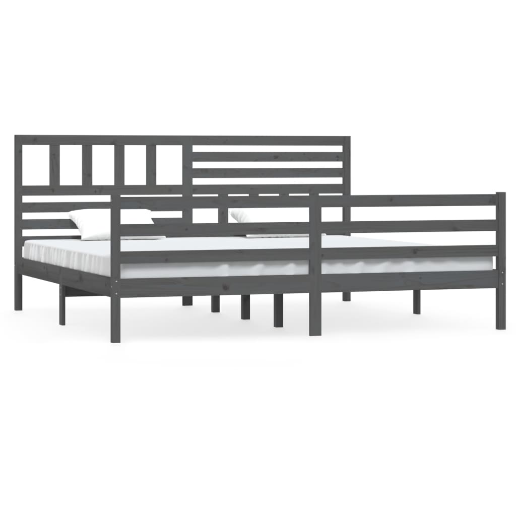 vidaXL Rama łóżka, szara, lite drewno, 200 x 200 cm