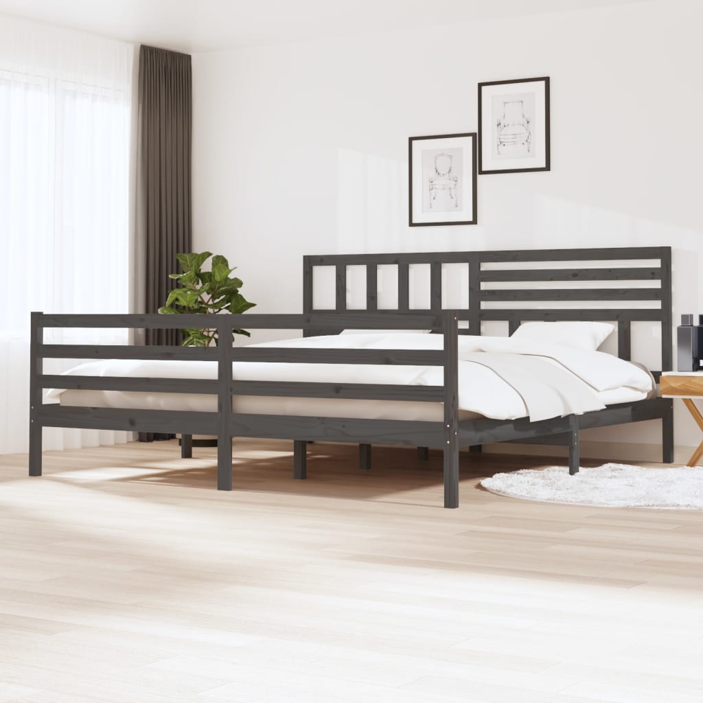 vidaXL Rama łóżka, szara, lite drewno, 200 x 200 cm