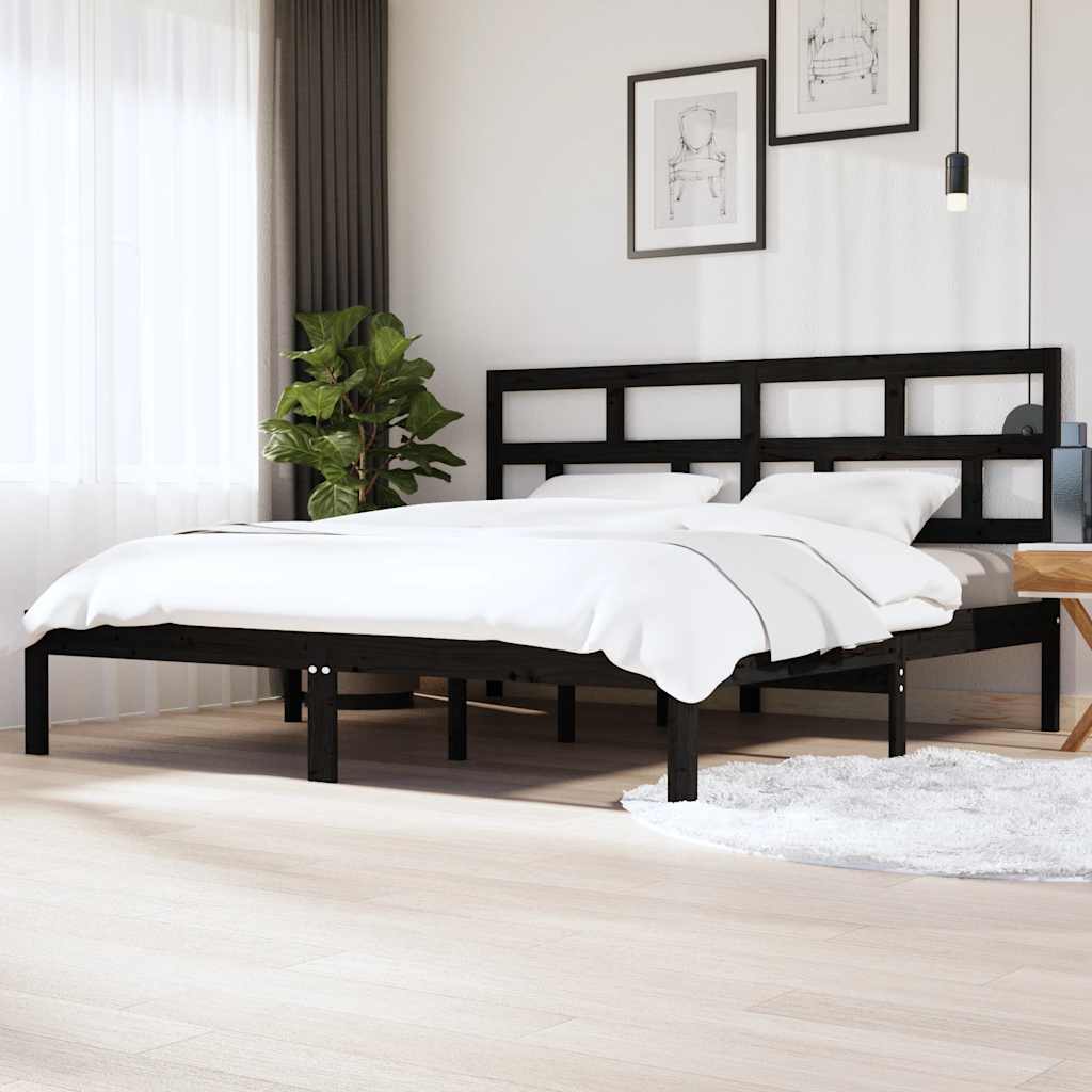 vidaXL Rama łóżka, czarna, lite drewno sosnowe, 200 x 200 cm