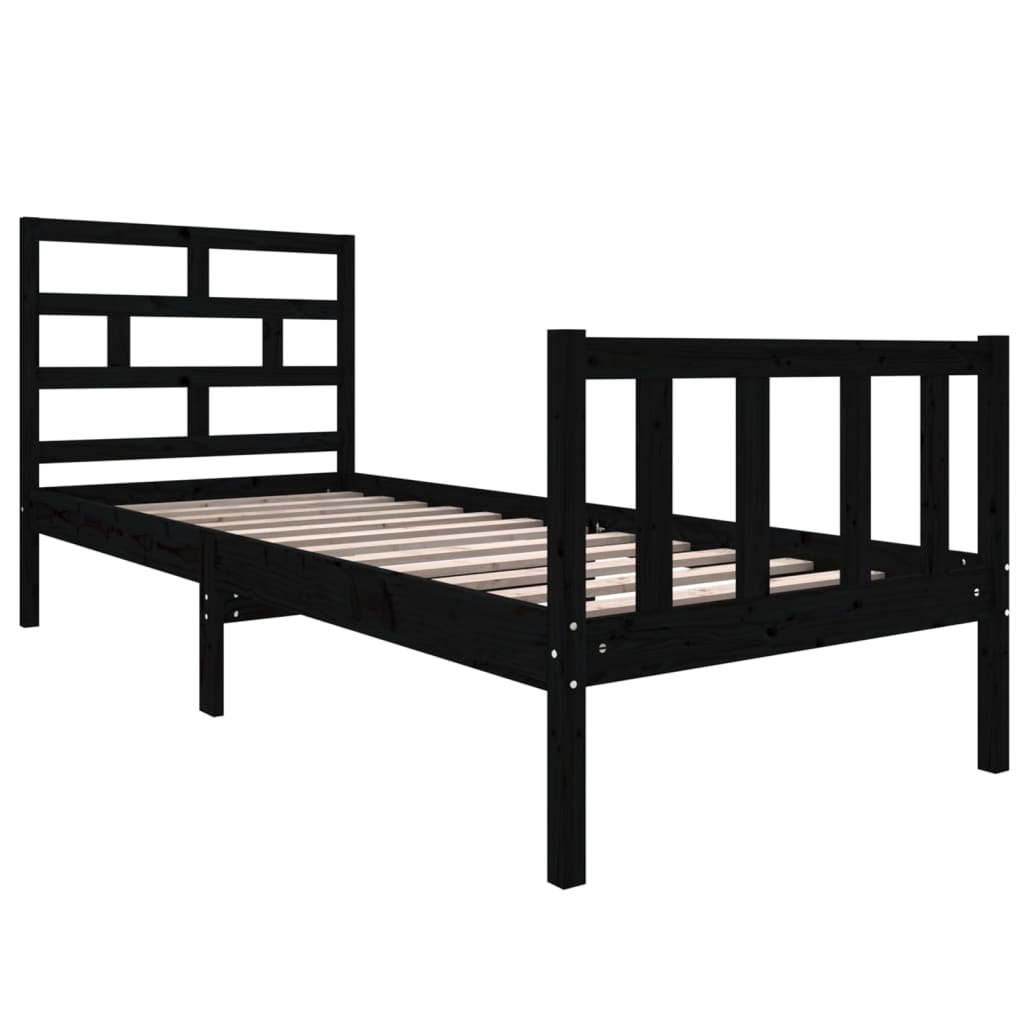 vidaXL Rama łóżka, czarna, lite drewno sosnowe, 75x190 cm, pojedyncza