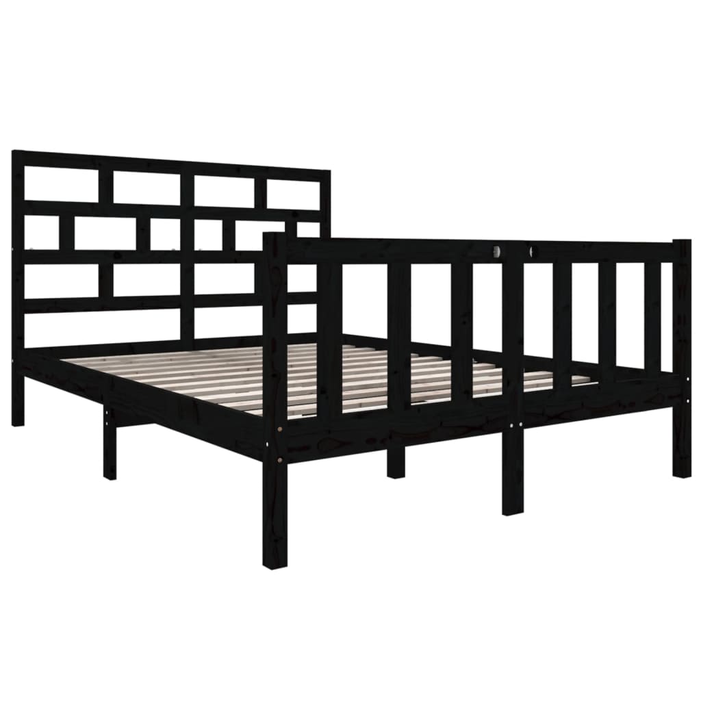 vidaXL Rama łóżka, czarna, lite drewno sosnowe, 135x190 cm, podwójna