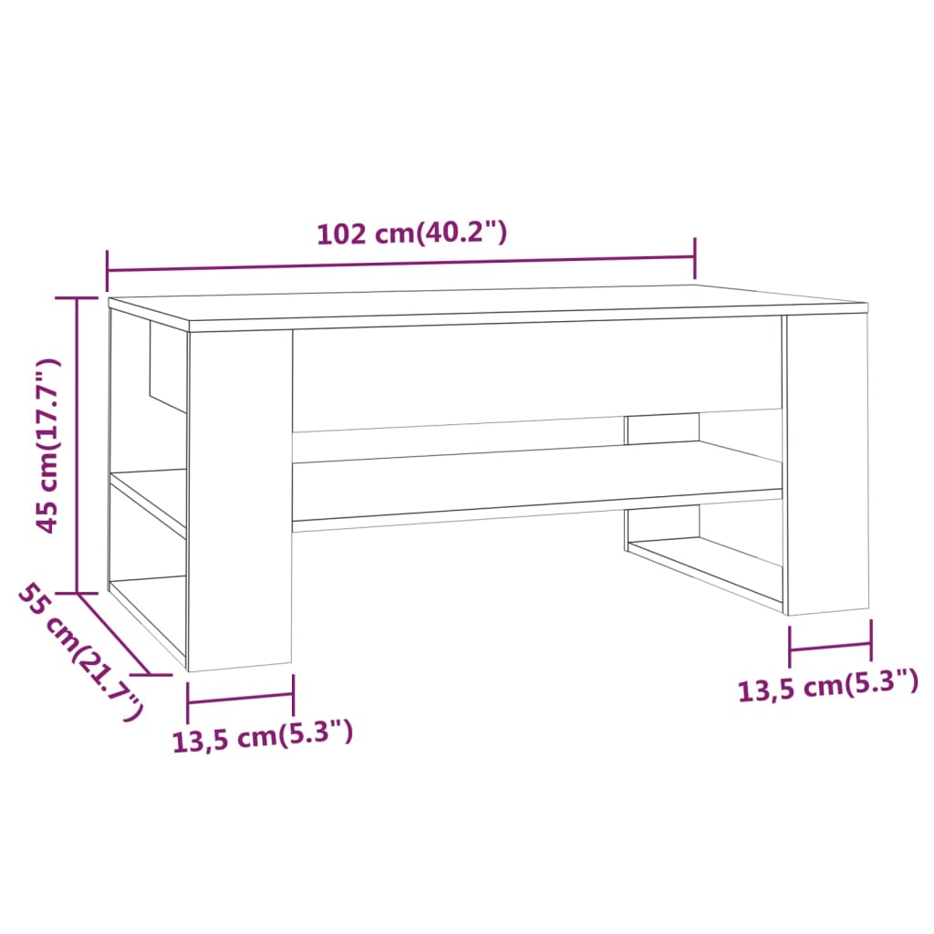 vidaXL Stolik kawowy, betonowy, 102x55x45 cm, materiał drewnopochodny