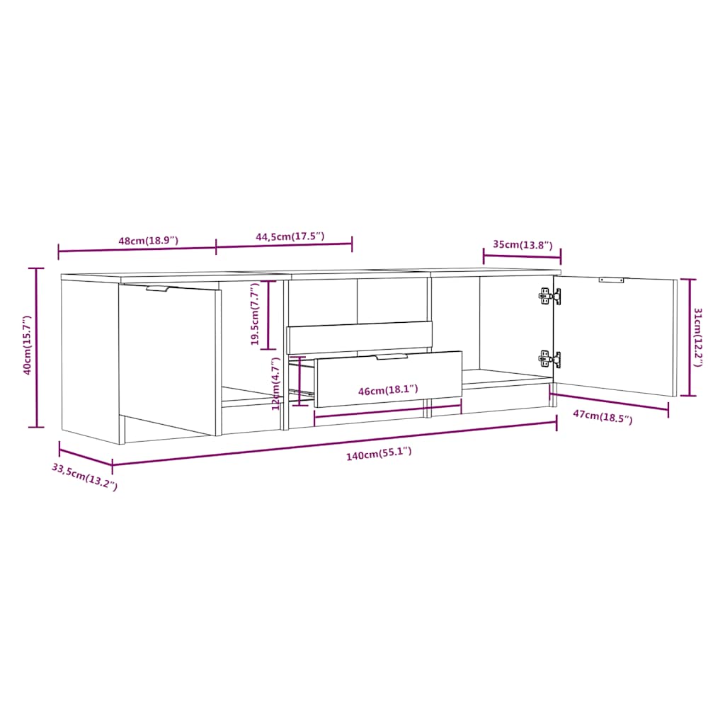 vidaXL Szafka RTV Biała 140x35x40 cm Drewno inżynieryjne