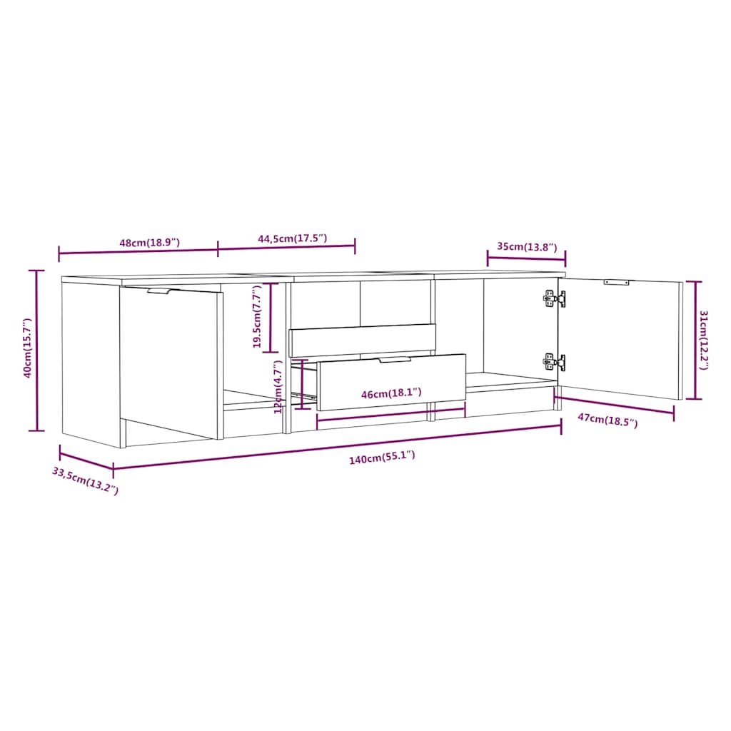 vidaXL Szafka RTV Sonoma Oak 140x35x40 cm Drewno konstrukcyjne