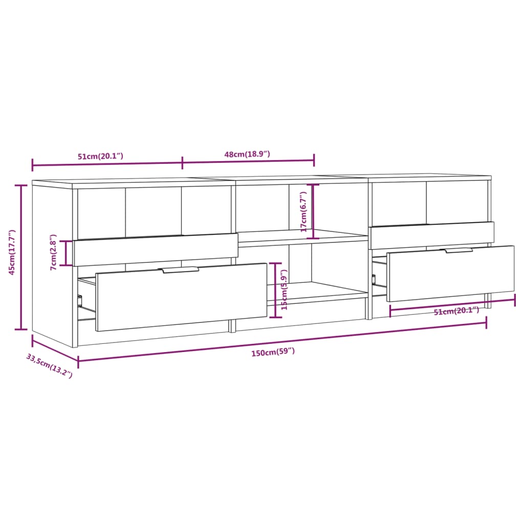 vidaXL Szafka pod TV, biała, 150x33,5x45 cm, materiał drewnopochodny