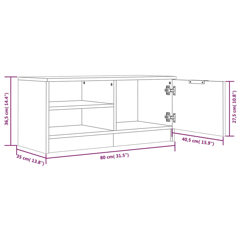vidaXL Szafka pod TV, wysoki połysk, biała, 80x35x36,5 cm
