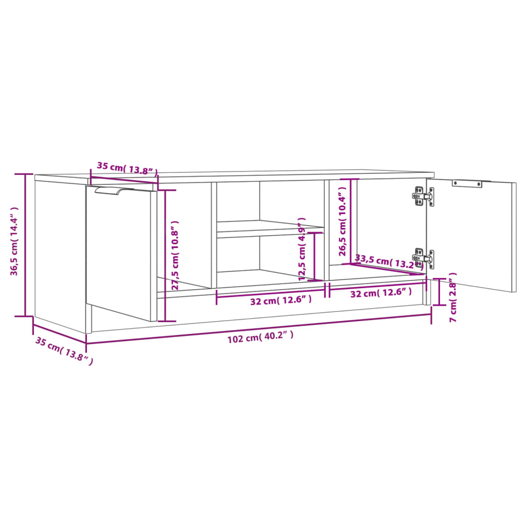 vidaXL Szafka pod telewizor, szarość betonu, 102x35x36,5 cm
