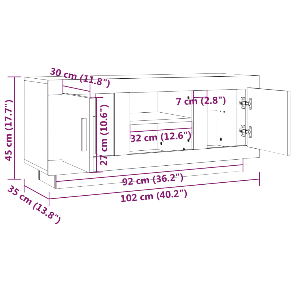 vidaXL Szafka pod TV, biała, 102x35x45 cm, materiał drewnopochodny