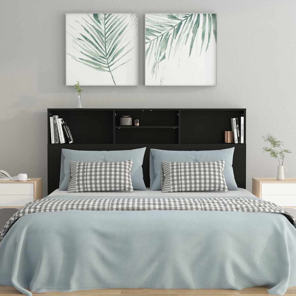 vidaXL Wezgłowie łóżka z półkami, czarne, 160x19x103,5 cm